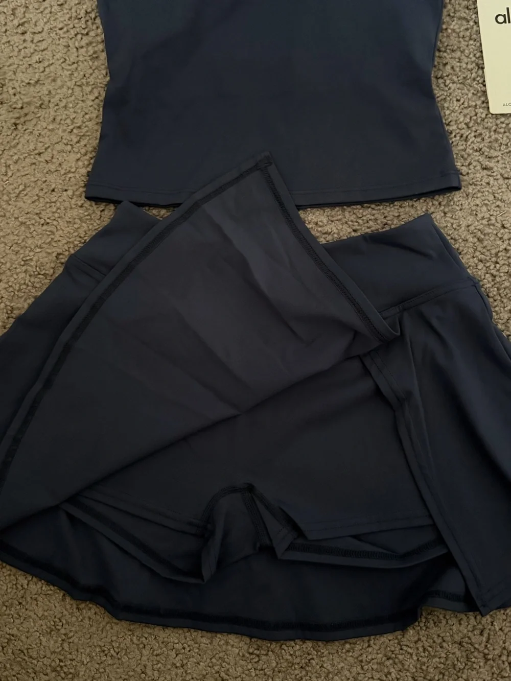 alo Navy Blue Tank and Skirt Set